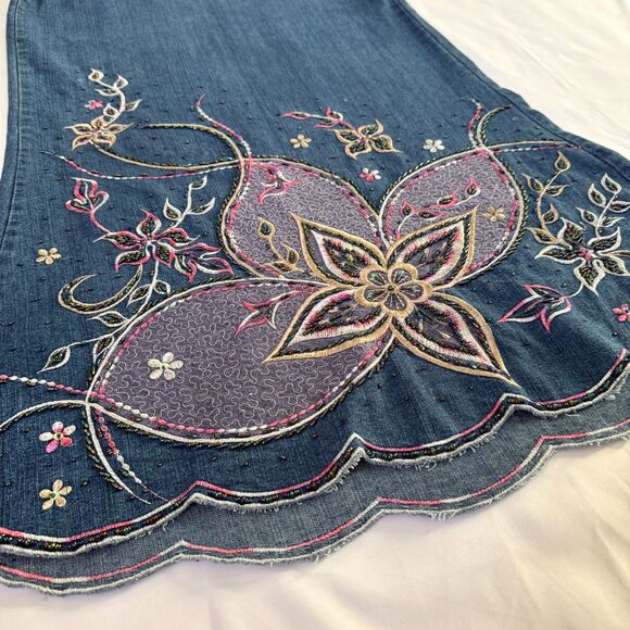 Vintage Y2k Charlotte Jeans Embroidered Beaded Denim Maxi Skirt Size 5/6 - Picture 2 of 5
